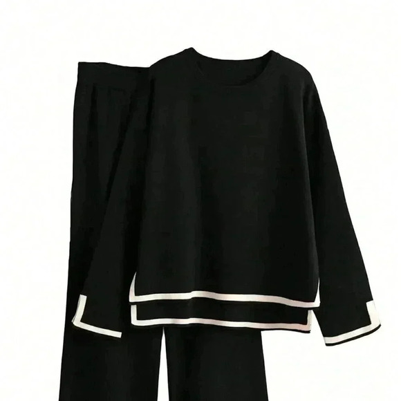 Black Casual Women's Holiday Leisure Color-Blocking Edging Long Sleeve Top - Picture 2 of 7